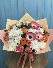 Букет цветов из:  Розы, Герберы и Хризантемы в Дербетовке