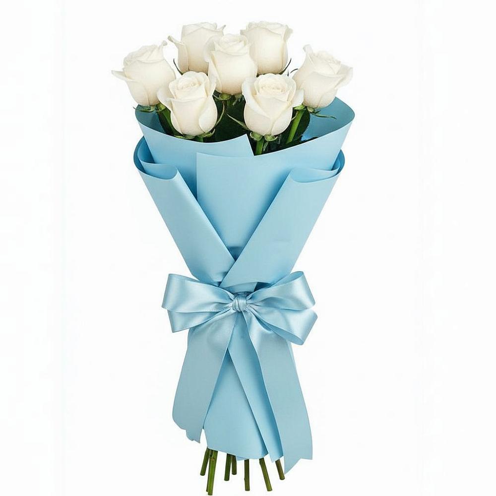 Букет 7 белых роз Проуд в Дербетовке