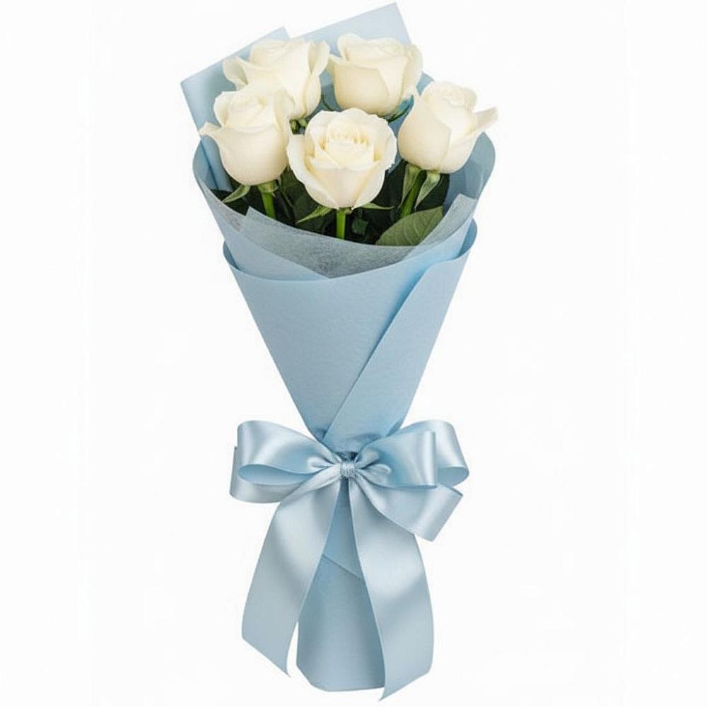 Букет 5 Белых роз Проуд в Дербетовке