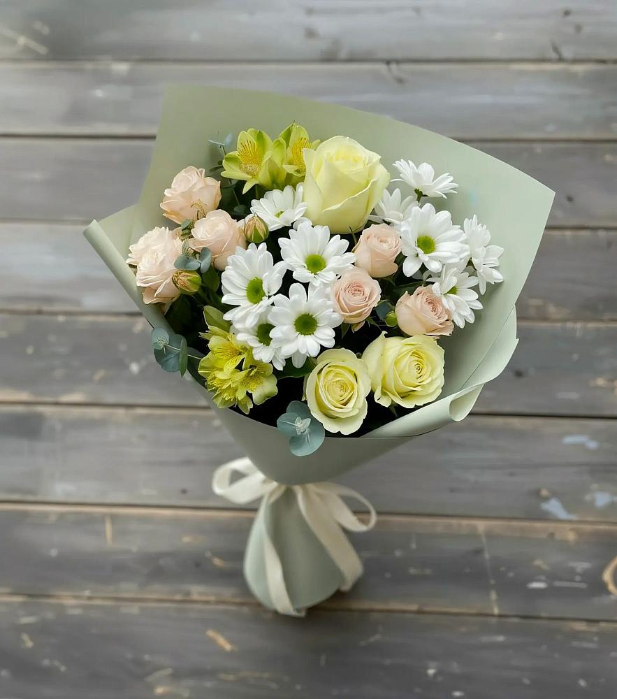 Букет цветов из: Альстромерии, Розы и Хризантемы в Дербетовке