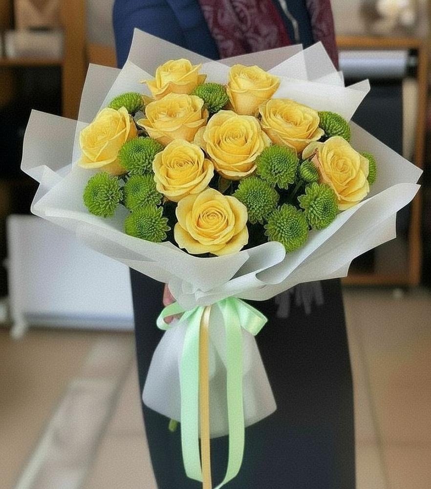 Букет цветов из: Хризантемы и Розы в Дербетовке