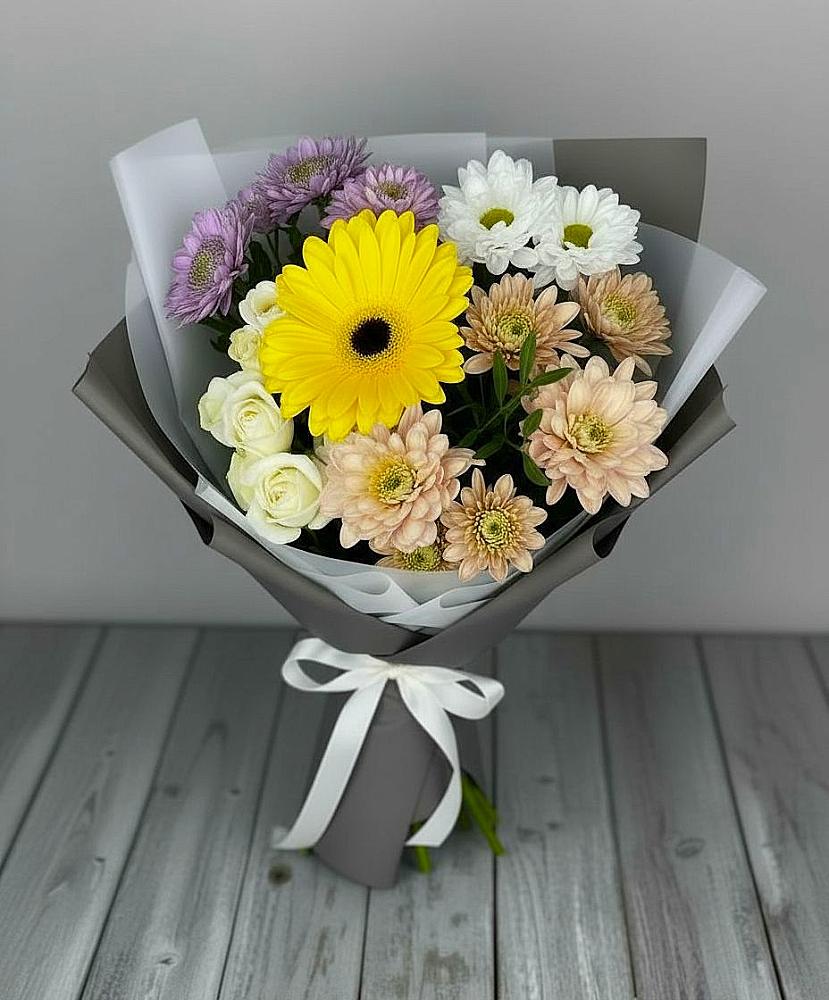 Букет цветов из: Розы, Герберы и Хризантемы в Дербетовке