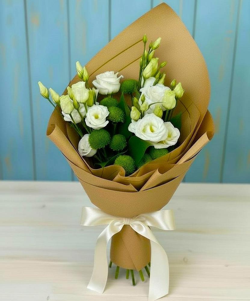 Букет цветов из: Хризантемы и Лизиантусы в Дербетовке