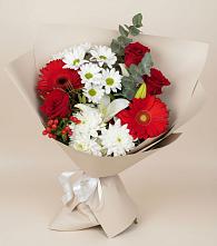 Букет цветов из:  Розы, Хризантемы, Герберы и Лилии в Дербетовке