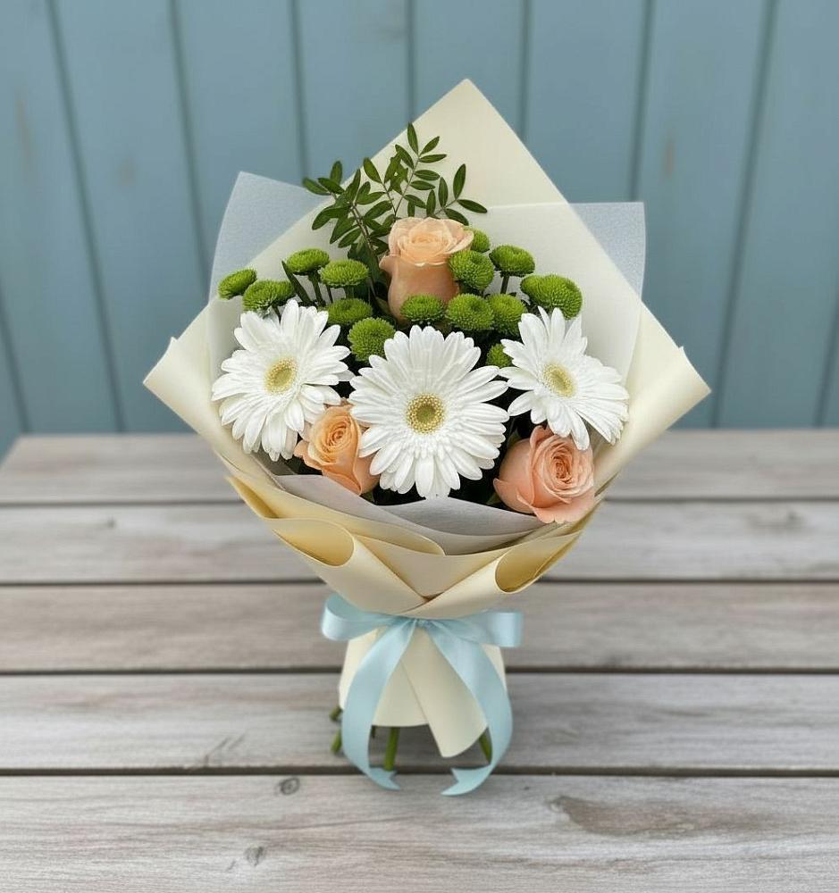 Букет цветов из: Герберы, Розы и Хризантемы в Дербетовке