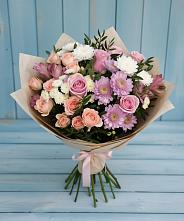 Букет цветов из:  Хризантемы, Розы и Альстромерии в Дербетовке