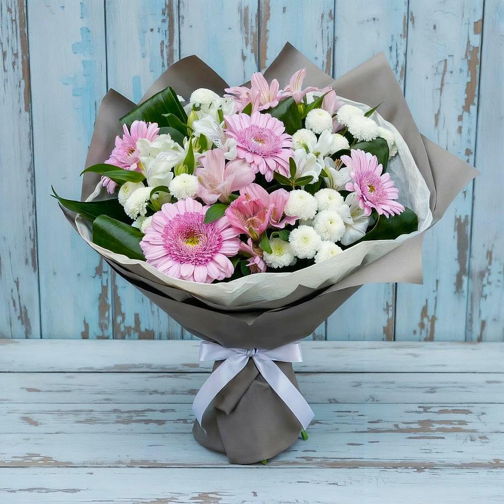 Букет цветов из: Герберы, Альстромерии и Хризантемы в Дербетовке